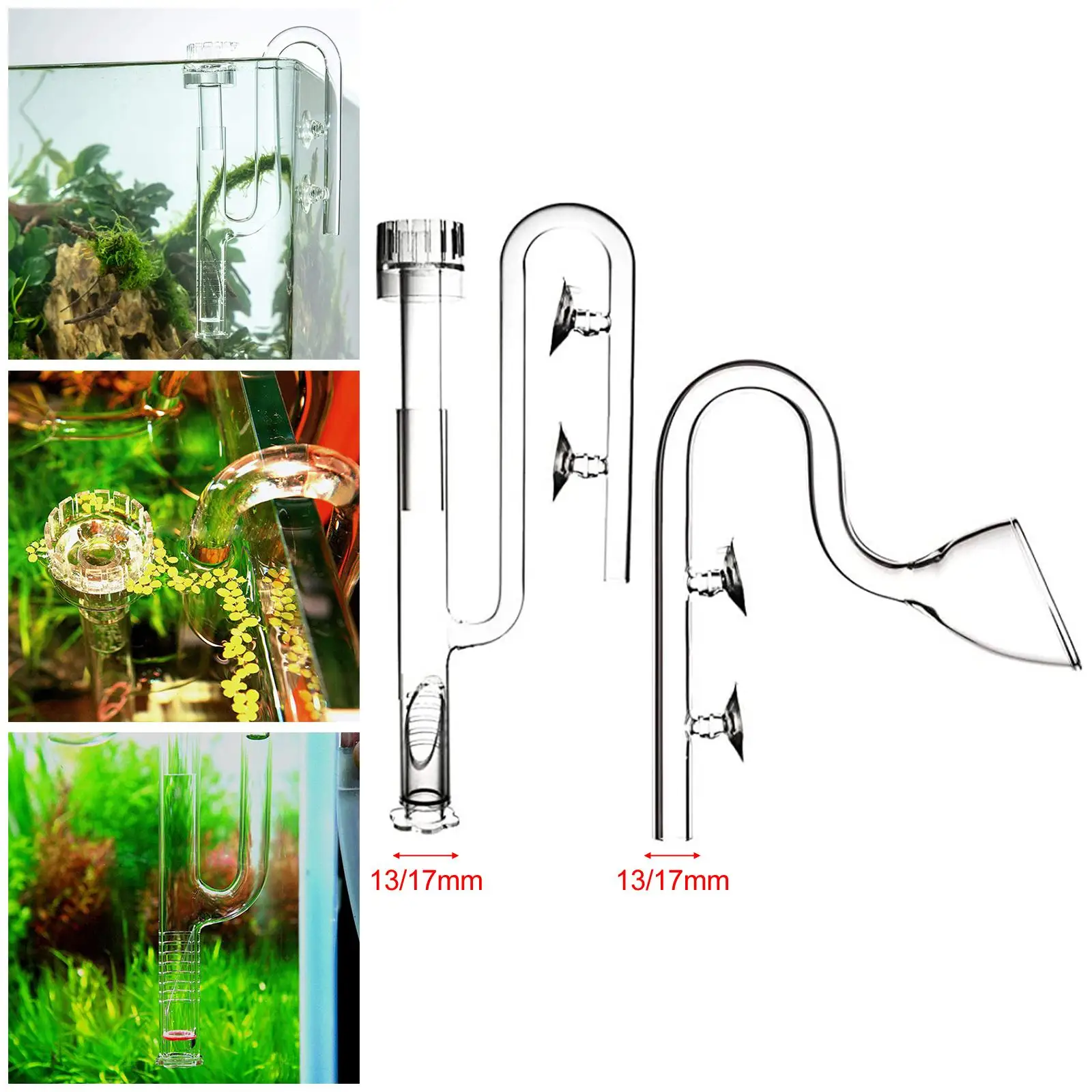 Clear Glass Aquarium Lily Pipe Outflow & Inflow Skimmer Filter Planted 13/17mm for Tubing Surface Plant Aquatic Filter System