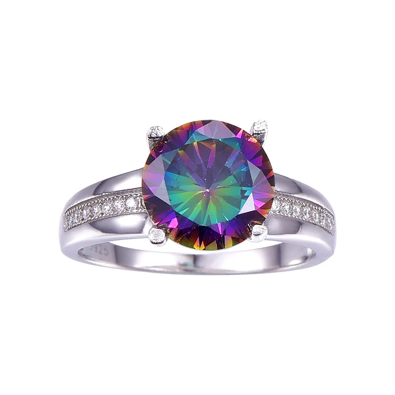 Brand Jewelry 6.3Ct Striking Rainbow Fire Mystic Topaz Ring For Lady Birthday Gift 925 Solid Sterling Silver