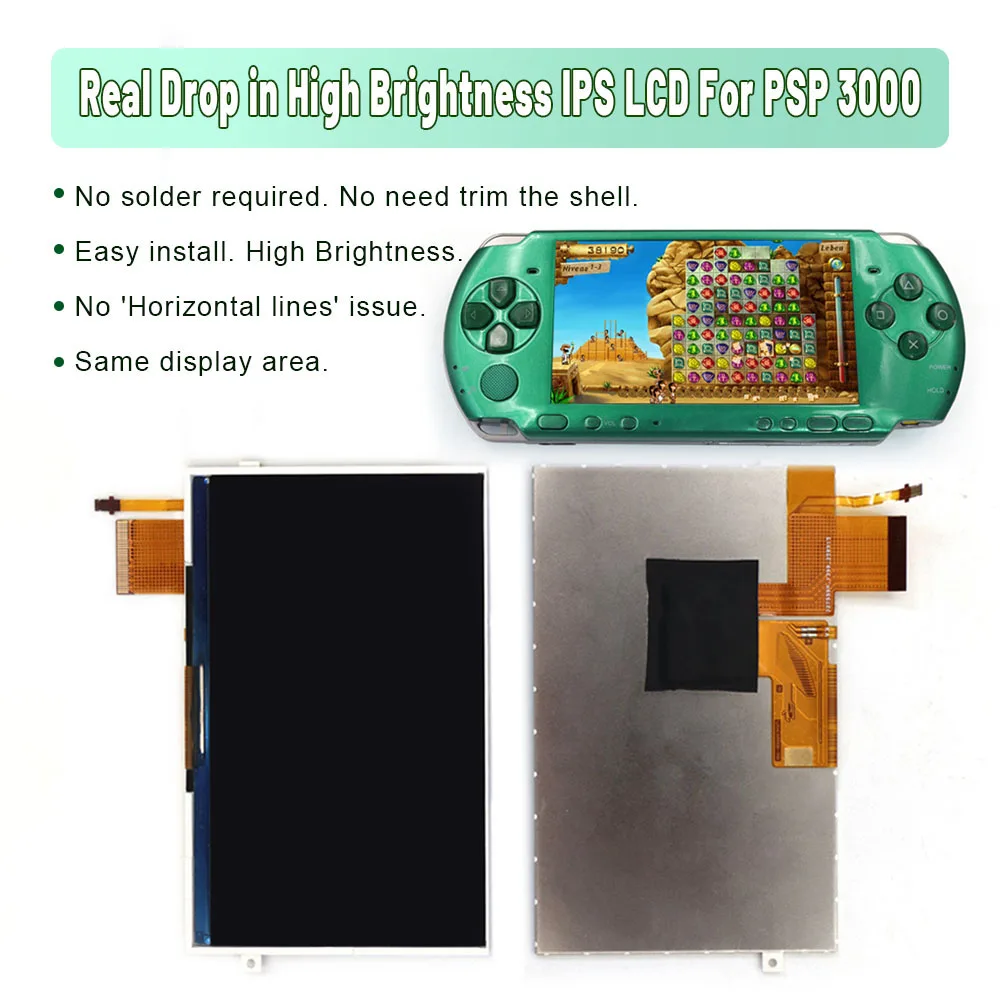 HISPEEDIDO لـ PSP3000 تسليط الضوء على قطرة سطوع عالية في شاشة IPS LCD لـ PSP 3000 لا حاجة لحام سهلة التركيب #2