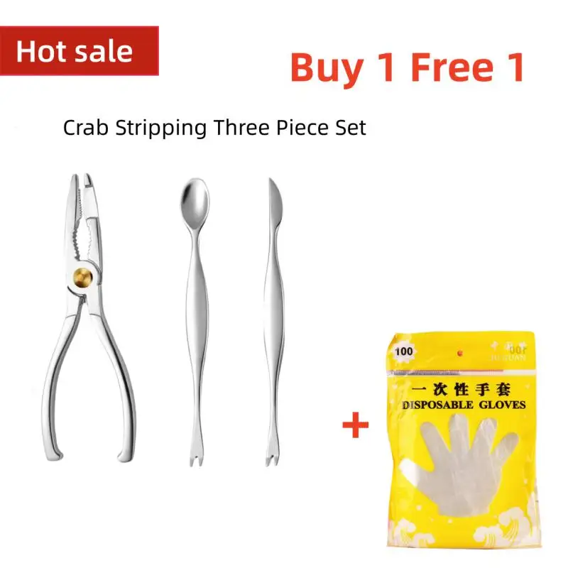 Crab Peeling Three-piece Set Crab Special Tool Crab Clamp Dismantling Hairy Crab Utensils Stainless Steel Crab Needle Crab Spoon