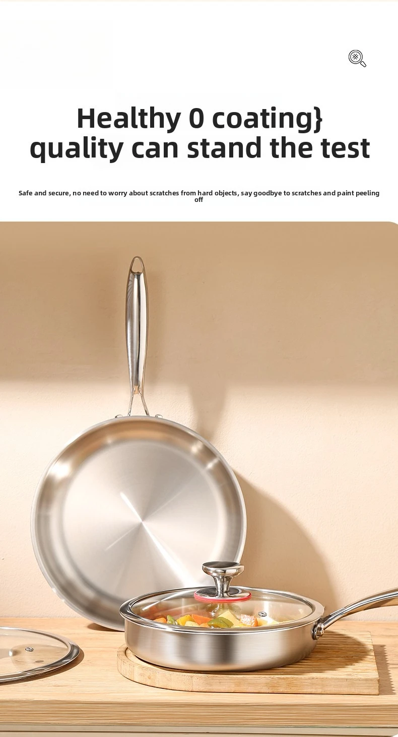

Uncoated 316L stainless steel non-stick pan household flat bottom frying pan steak omelette wok gas induction cooker special