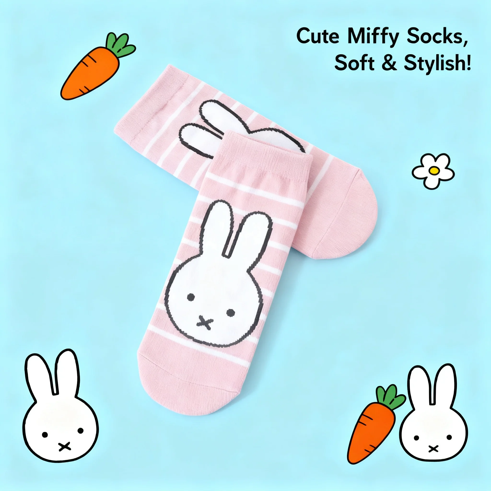 

Miffy Cute Cartoon Anime Short Boat Socks Soft Breathable Cotton Straight Elastic Cuffs Kawaii Daily Wear Socks
