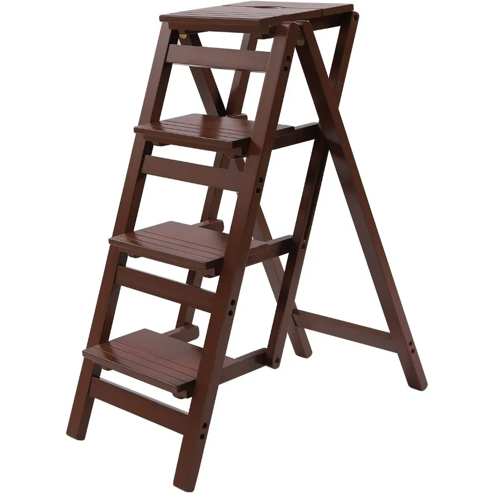 

4-Step Ladder, Foldable Ladder, Wooden Step Ladder, Portable Nonslip Ladder, Lightweight Step Stool, Library Ladder Stool, Step
