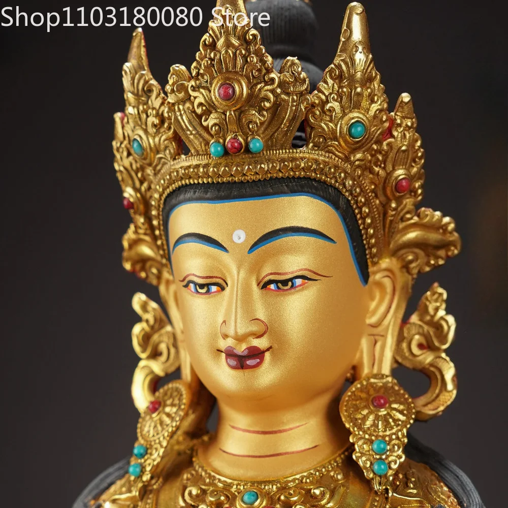 33cm Gilt Brass Amitayus Buddha Statue Tibetan Buddhist Tsepame Buddha of Long Life Longevity Sculpture Altar Home Decor