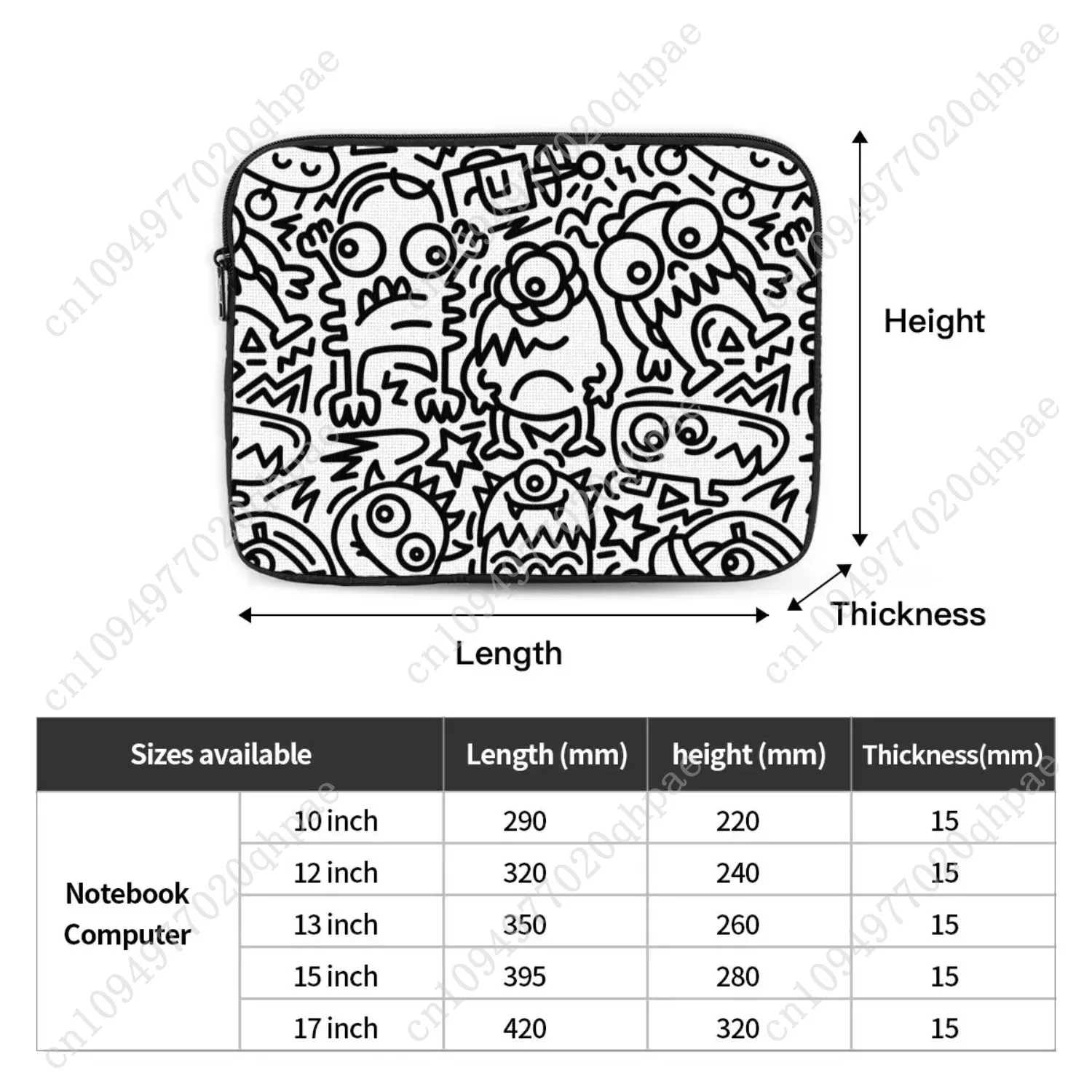 현대 외계인 낙서 패턴 노트북 가방 케이스 12 13 15 17 인치 노트북 슬리브 케이스 컴퓨터 충격 방지 케이스 가방