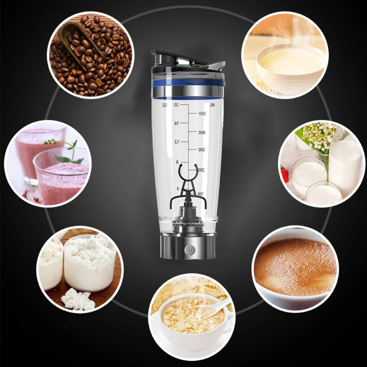 Imagem -06 - Garrafa Shaker Elétrica Portátil Misturador Auto-agitador Usb Inoxidável Café Leite Suco Mel Vortex Protein Blender 550ml