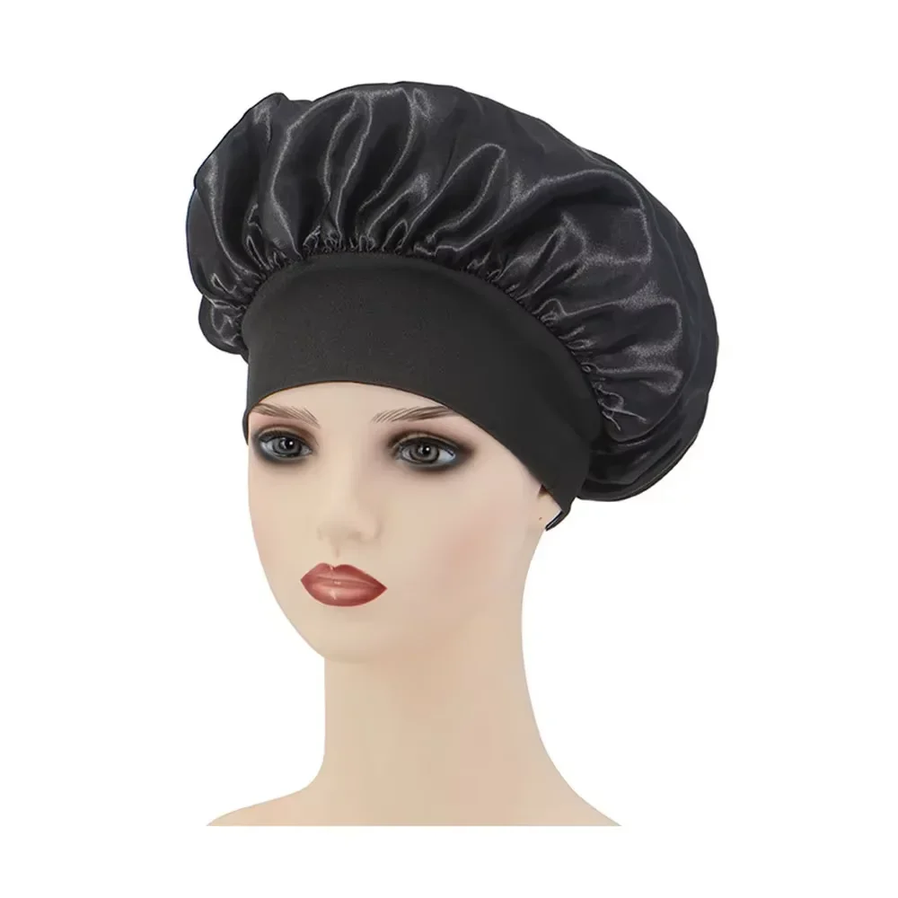 Silk Satin Bonnets for Women & Men Elastic Wide Band Hair Wrap Cap for Curly Hair Sleeping Shower Cap Wig Tool