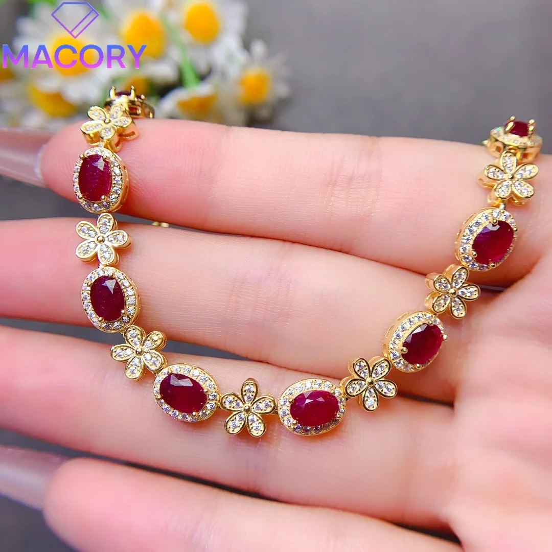 

Luxury female jewelry Christmas ruby bracelet free shipping 925 sterling silver jewelry certified original gem.