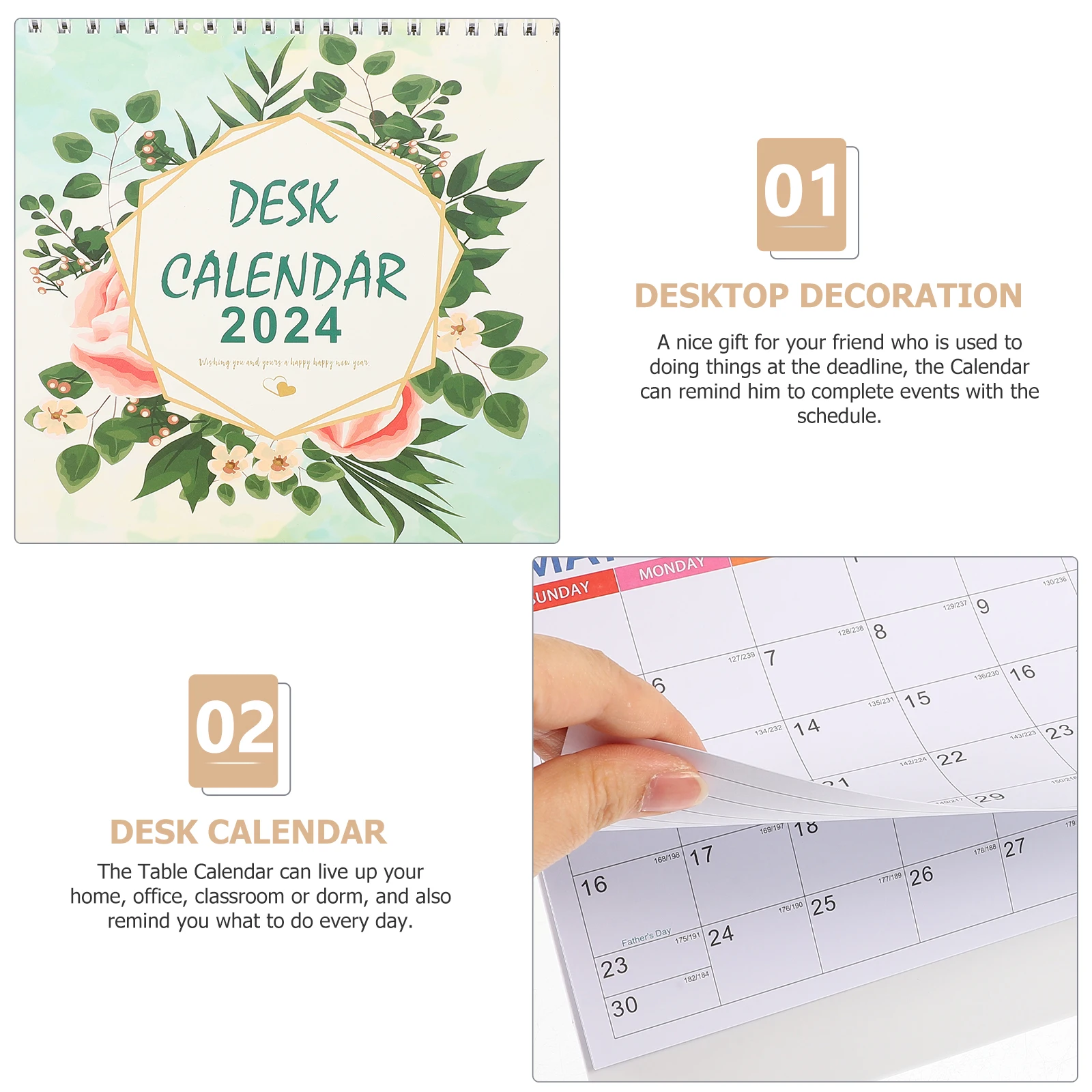 

2024 Desk Calendar Creative Minimalist Standing Flip Large Flower Table Pad Office Decoration Productivity Tool