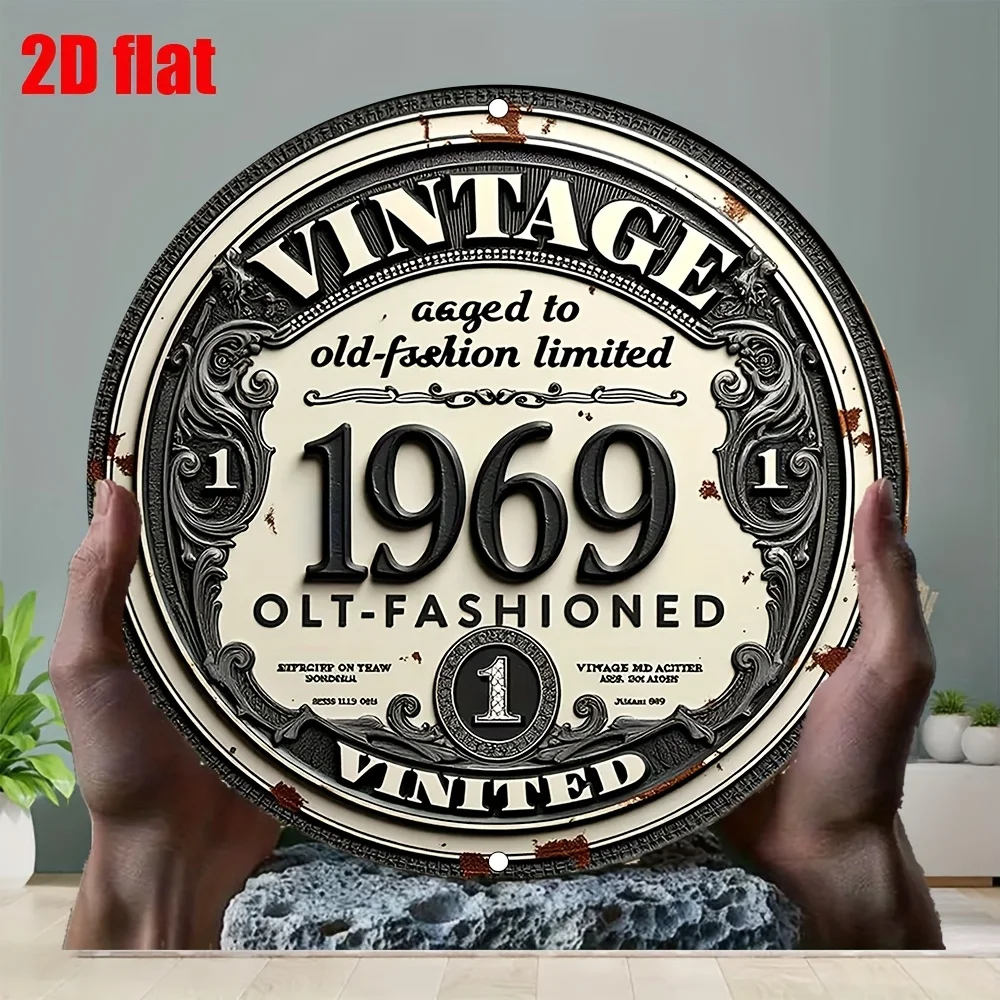 2D Flat, 2D Flat Vintage 1969 Aluminum Wall Plaque Vintage UV Printed Metal Hanging Board, Limited Edition Distressed Design image 4