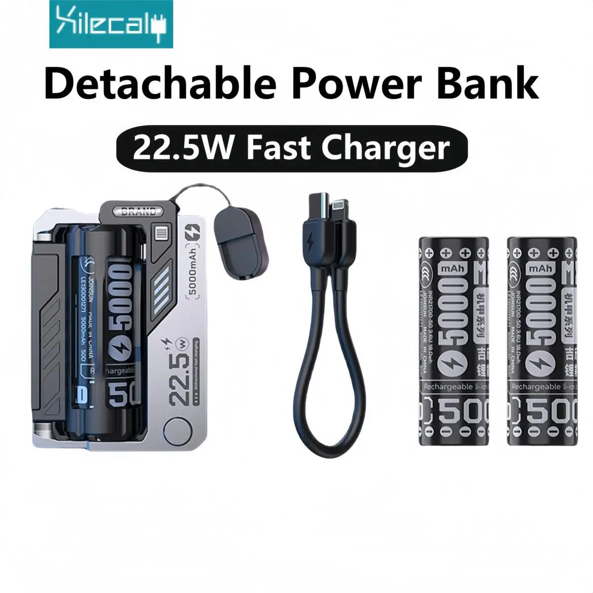 Xilecaly 20000mAh Detachable Power Bank 22.5W Fast Charger External Battery Removable Replaceable Portable Battery For iPhone