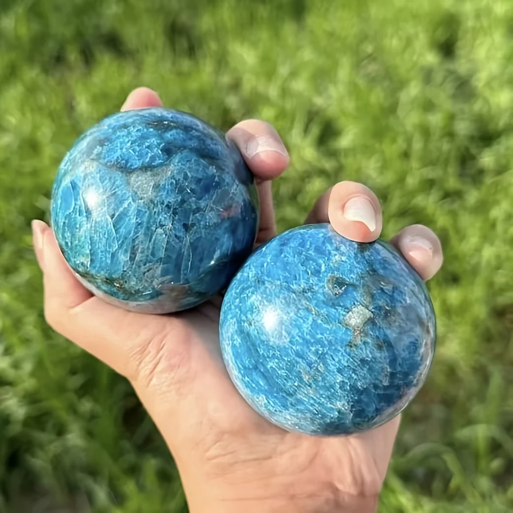 1pc Natural Blue Apatite Sphere with Iridescent Color for Home & Office Decor, Unique Holiday Gift for Christmas, Valentine's - view 3