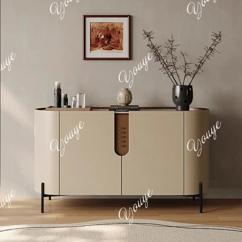

Italian minimalist entrance cabinet saddle leather dining side cabinet living room large-capacity storage cabinet rock slab