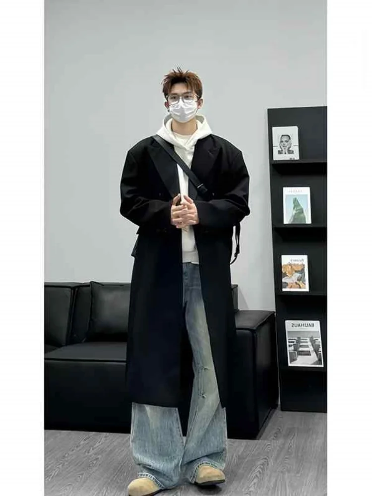 

Мужское шерстяное пальто Bla: осенне-зимняя ветровка в британском стиле, двубортное, средней длины, в корейском стиле, верхняя одежда