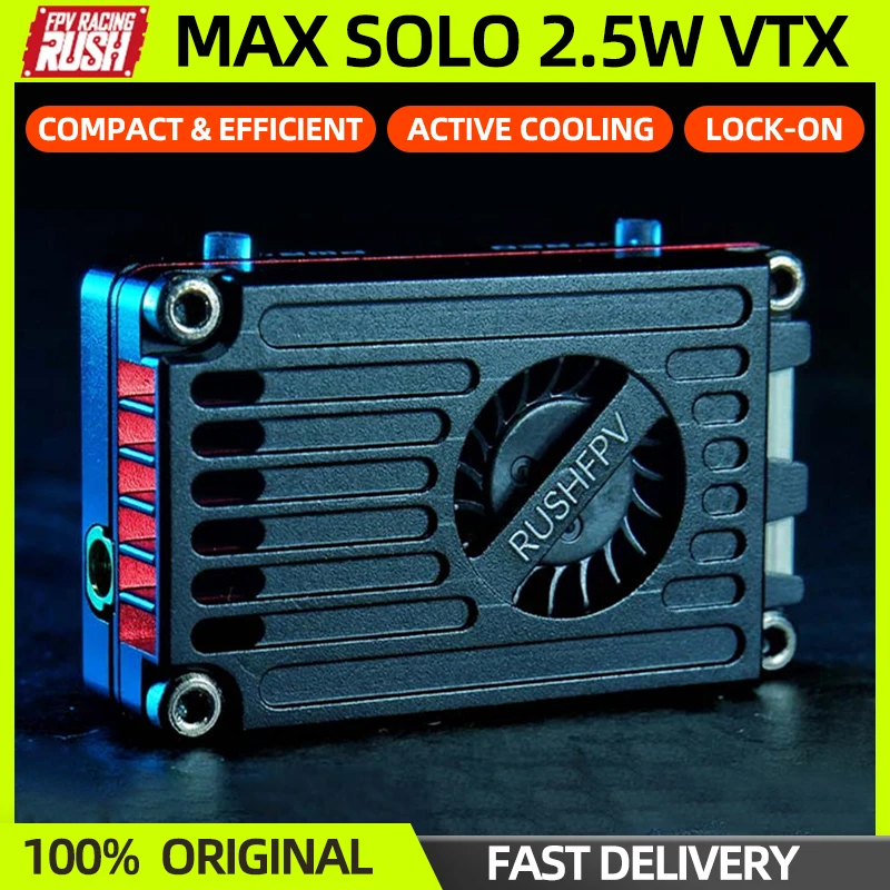 

RUSHFPV RUSH MAX SOLO 5.8GHz 2.5W 48CH VTX High Power CNC Shell Built-In Cooling Fan For RC FPV Racing Long Rang Drone