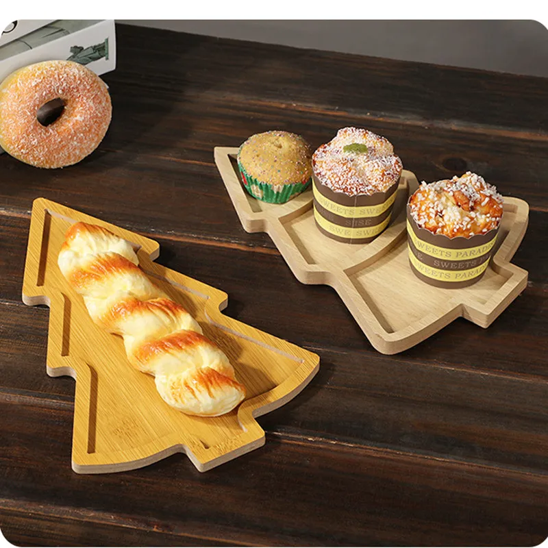 Plato de Navidad, bandeja de madera, vajilla de árbol de Navidad, aperitivos de frutas secas, bandeja de madera Doge, plato de fruta, platos de comida rápida para restaurantes