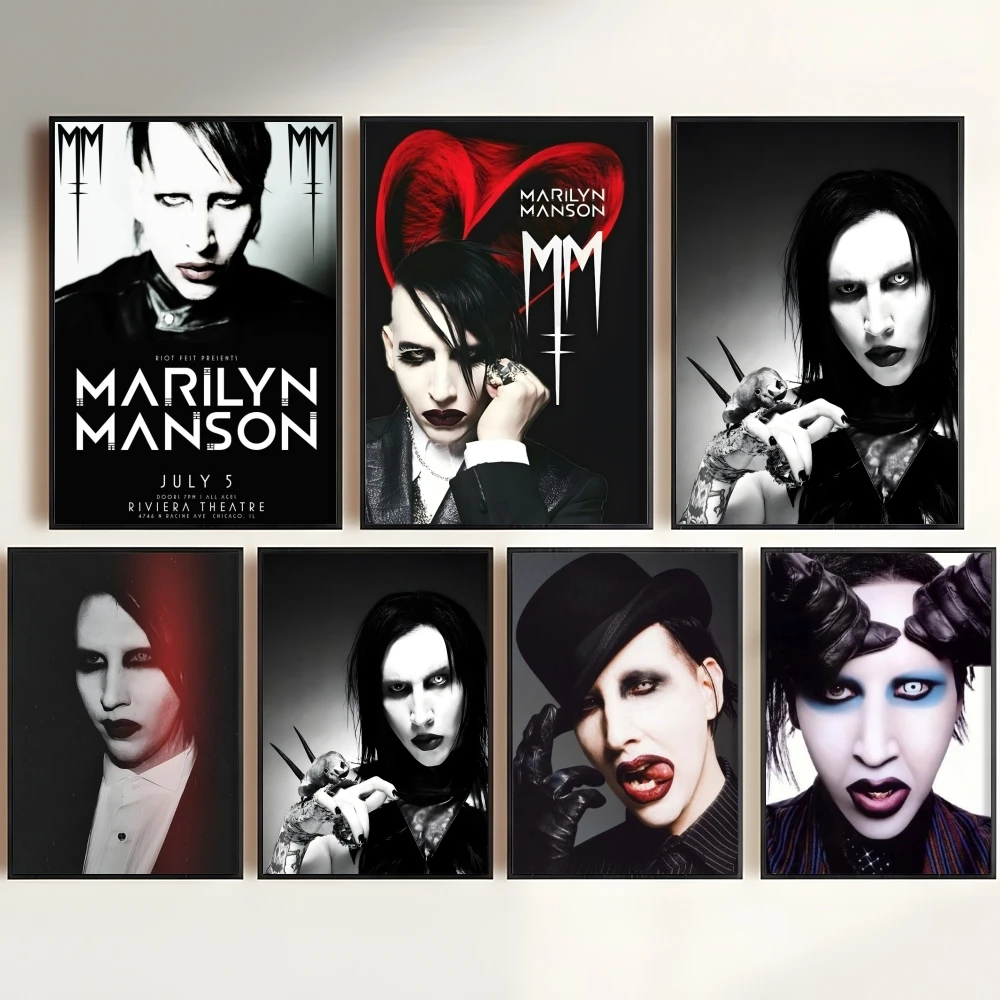 Singer M-Marilyn Manson Painting Calligraphy Canvas Poster Art for Bedroom Living Room Home Decor Decals HD Wall Decoration Gift