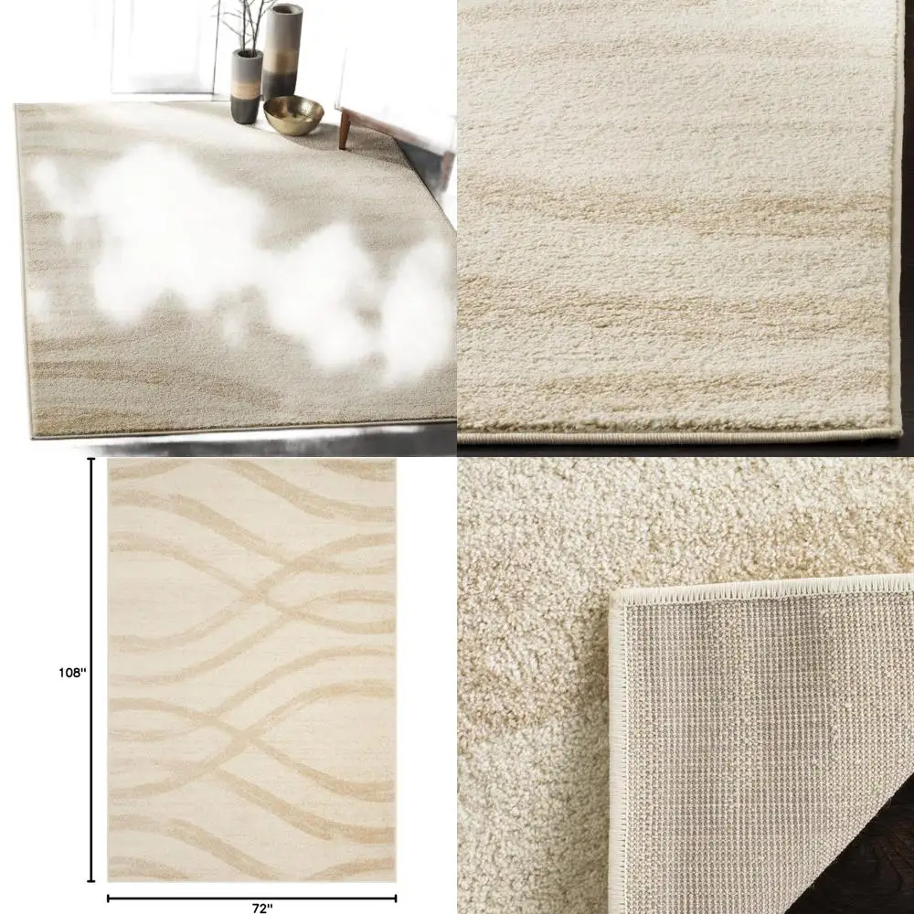 

6x9 Cream & Champagne Area Rug - Modern Wave Design, Non-Shedding, Easy Clean, Perfect for Living Room, Bedroom, Dining Area