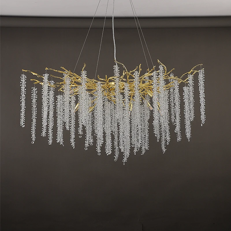 Modern American Style Golden Crystal Tassel Chandelier For Hotel Villa Decoration Lamps