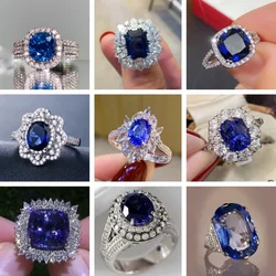 2024 Luxury Prong Setting-Rings For Women With Deep Blue Zircon Stone Anniversary Gift   Wife Micro Paved Middle