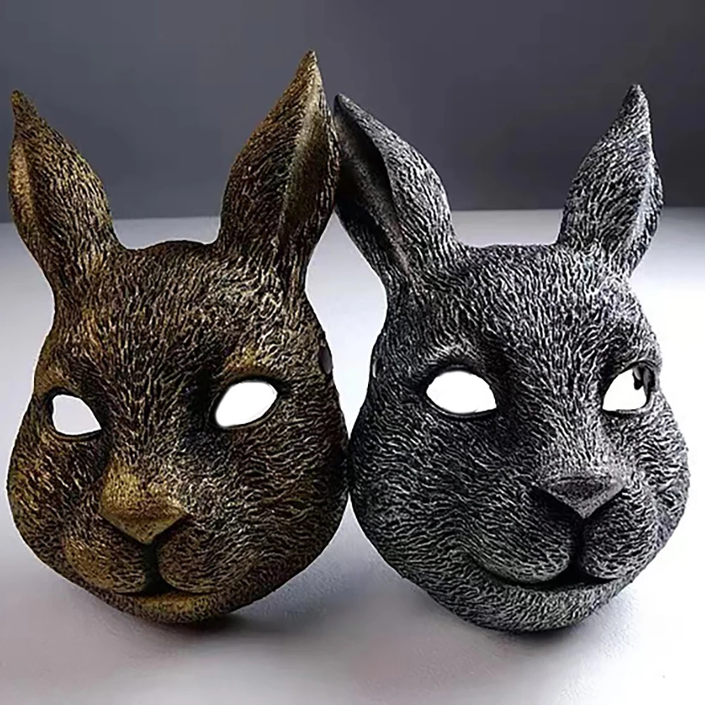 Realistic 3D Rabbit Mask Creative Props Headcover PU Foam Dress Up Adult Night Club Halloween Easter Party Decor Carnival Favors