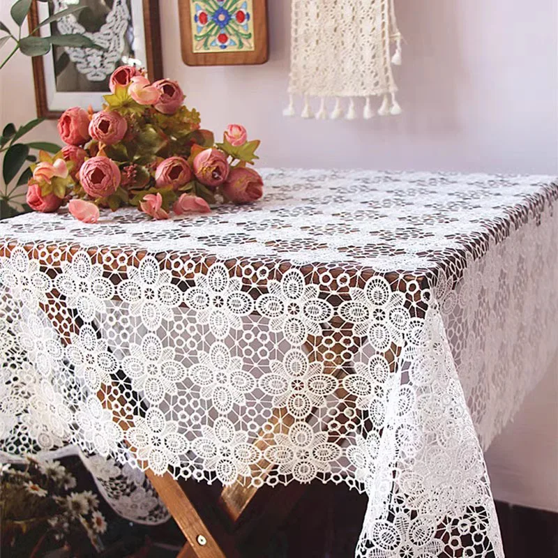 Hollow lace cotton flower Embroidery table cloth cover wedding tablecloth kitchen Christmas Table decoration and accessories