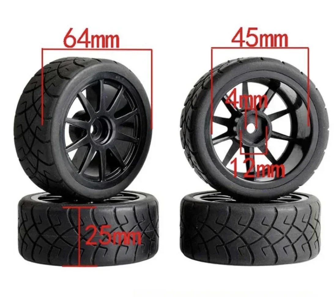 4pcs RC Car Rubber Tires & Wheels Rims 12mm Hex Hub for WLtoys 144001 and 1/18 1/16 1/10 Car Tyre