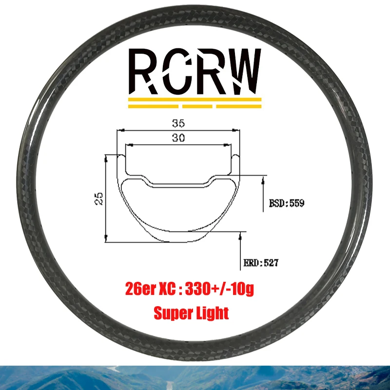 26er 35X25mm MTB XC 330g Super Light Carbon Rim 35 Deep 25 Wide Tubeless Clincher Cross Country UD 3K 12K 24 28 32 Custom Holes