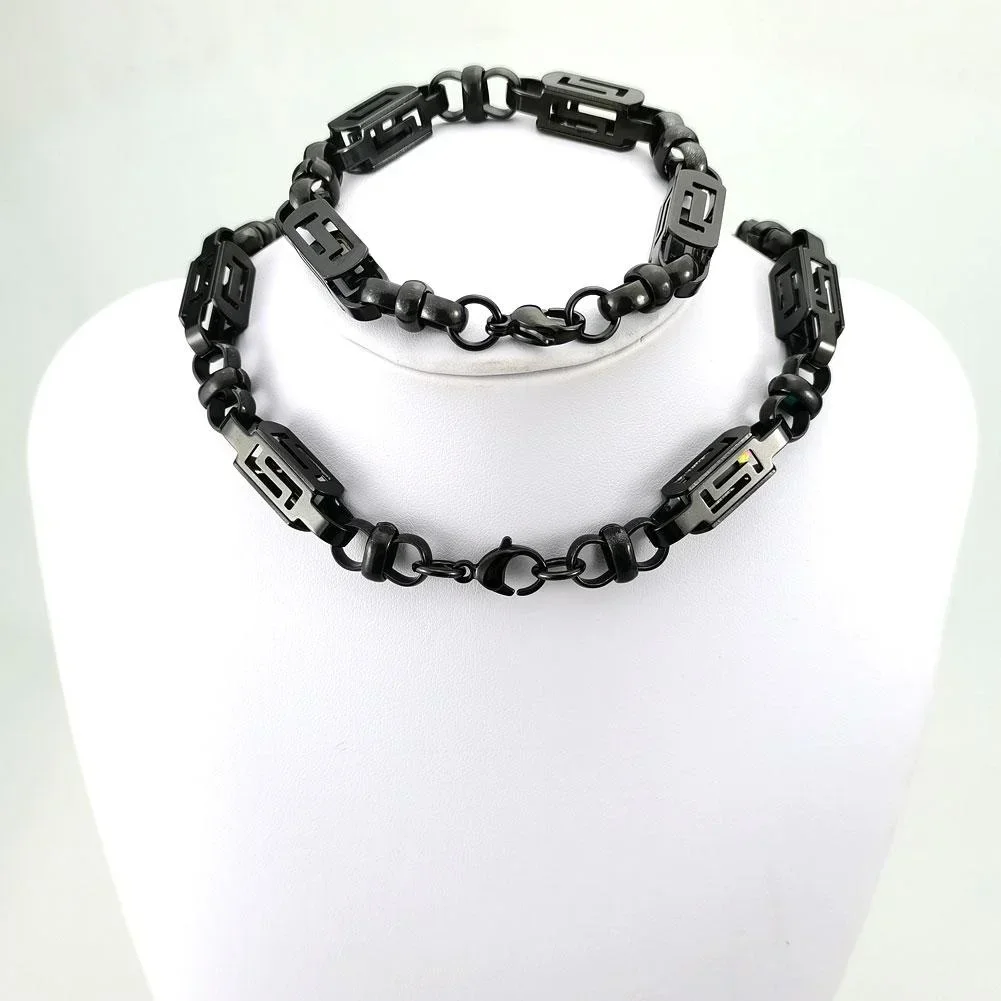 

Black Stainless Steel 8.5mm Width Man's Woman's Necklace Bracelet Chain Jewelry