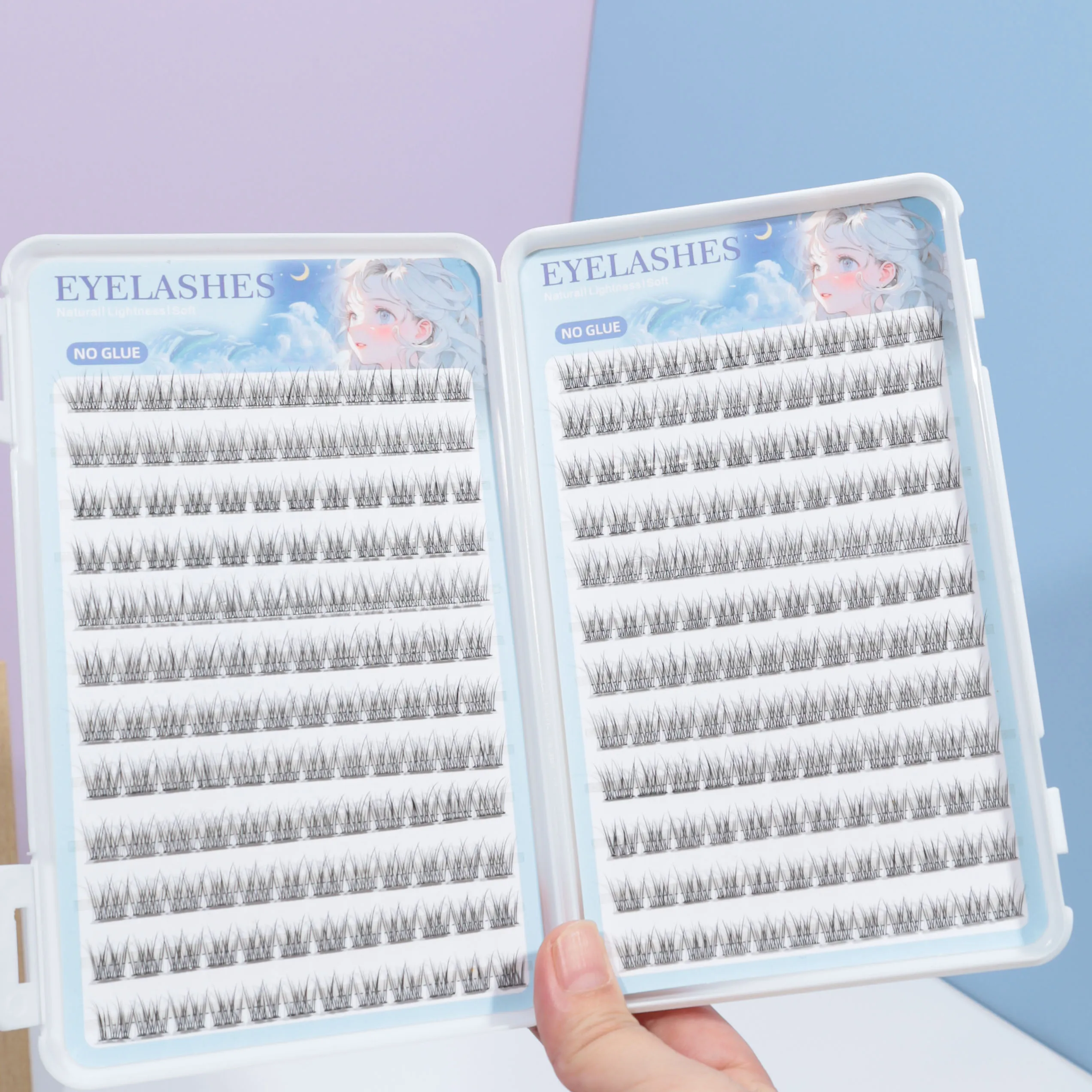 비접착식 속눈썹 북, 셀프 접착식 인조 속눈썹 288개 클러스터 - C 컬, 12mm 피쉬테일 디자인, 자연스러운 크로스 스타일