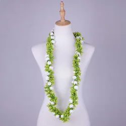 Popular Artificial Silk Rosebud Greenrose Lei Double Strand Braided Necklace Hawaiian Garland Polynesian Samoan Style Wreath