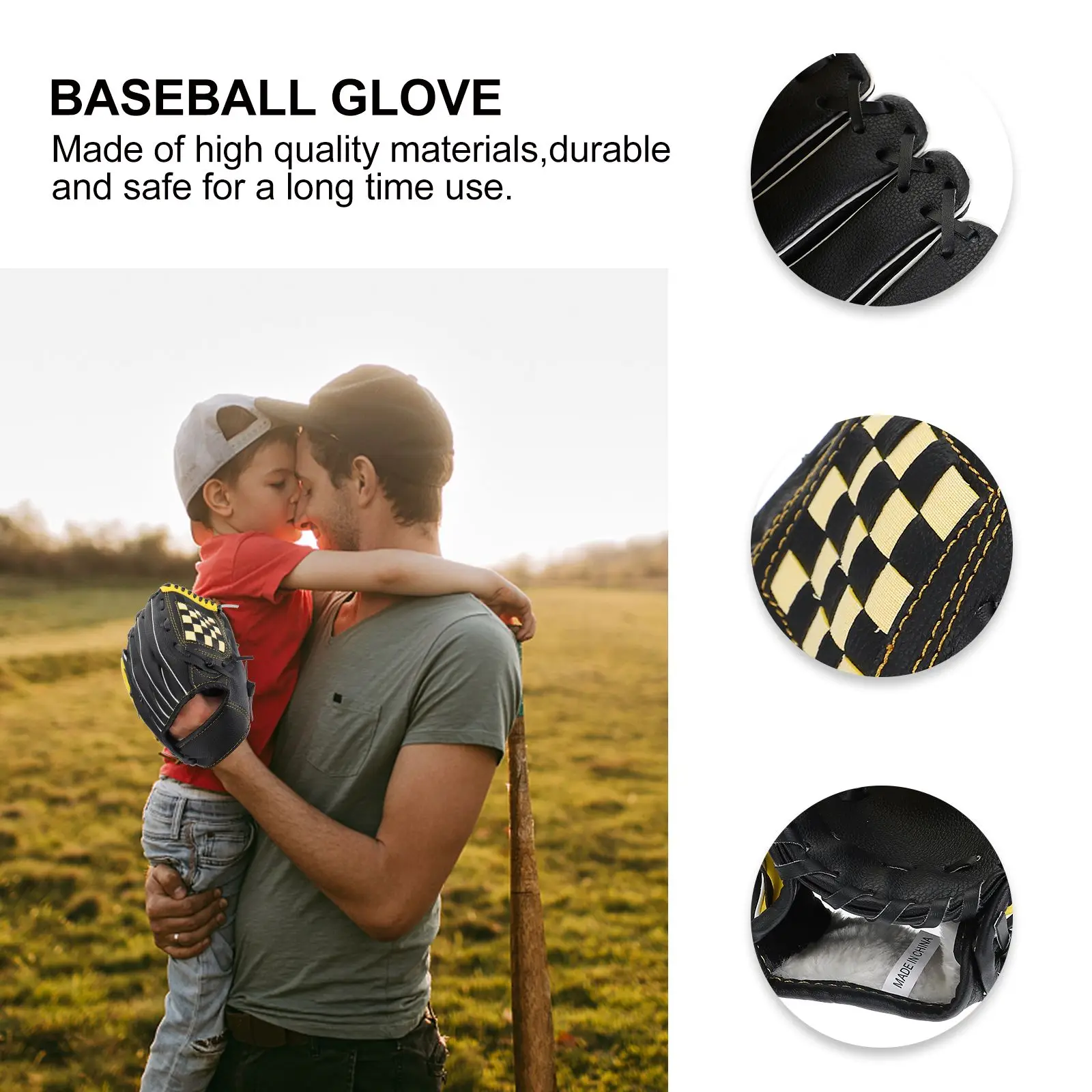 

Baseball Glove Yellow Black Softball Adult General Competition Pu Safe Material