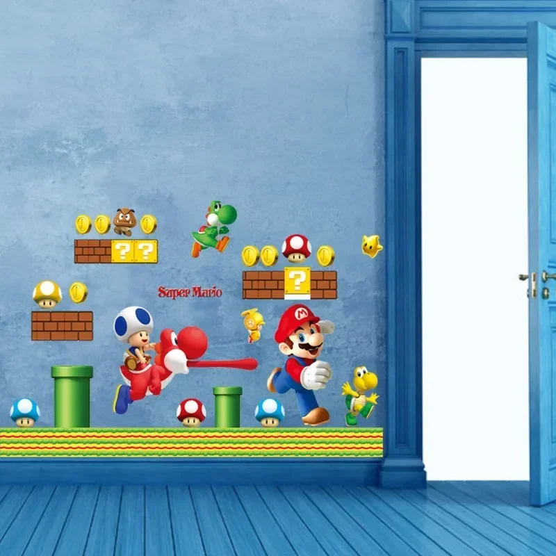 Super Mario Bros Wallpaper Anime Luigi Wall Stickers Children Bedroom 3D Background Mural Stickers Decorate Kindergarten Poster