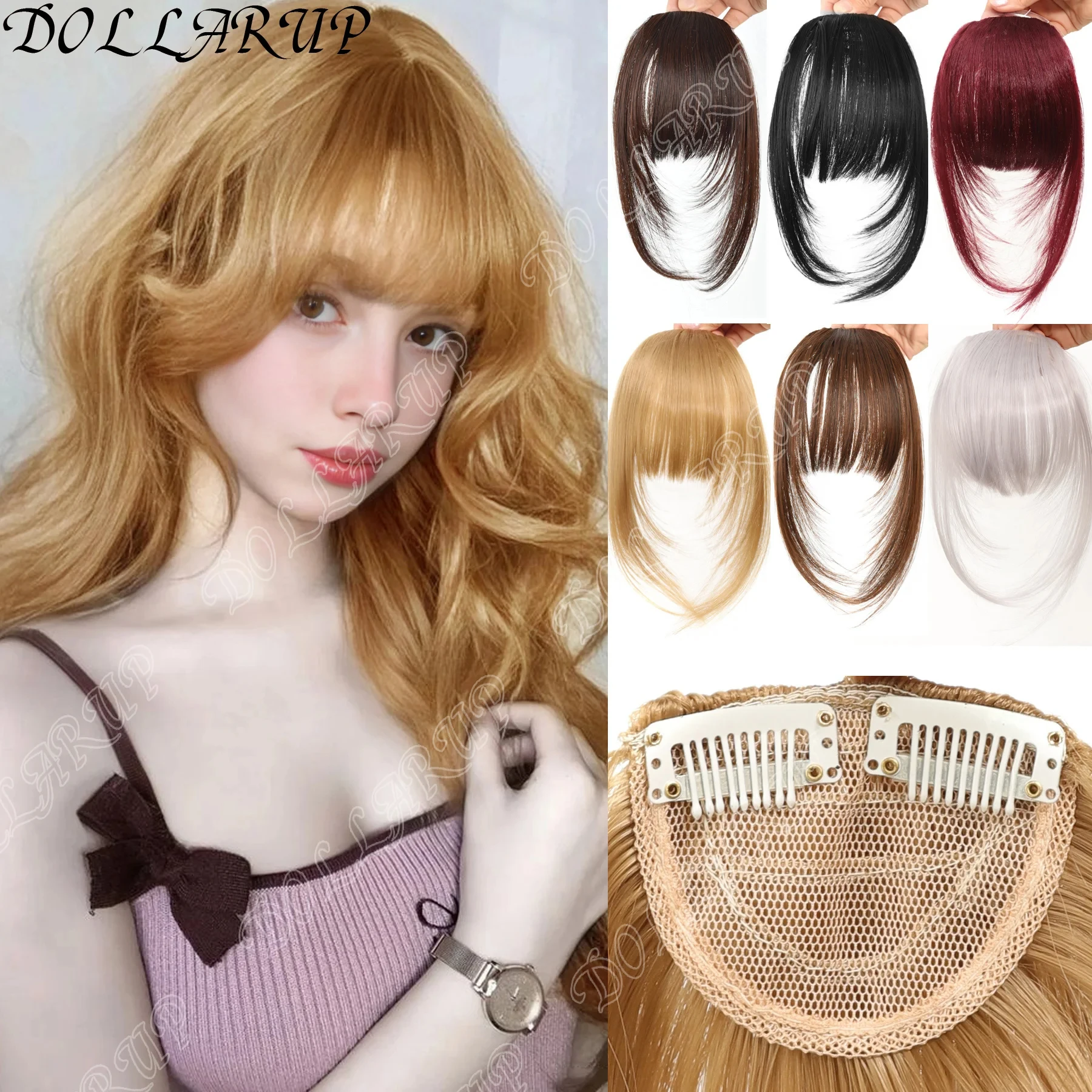 

LM Натуральная прямая тупая челка Синтетическая натуральная коричневая черная накладная бахрома на заколке спереди с бахромой с висками на каждый день Wea