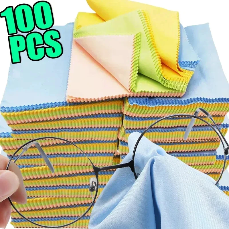 1-100pcs Microfiber Cleaning Cloths for Glasses Phone Screens Jewelry Random Colors Thick Soft Cleaning Wipes for Maintenance