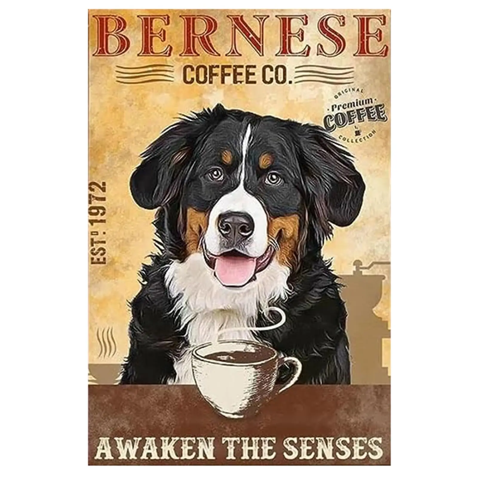 Metal Signs Bernese Mountain Dog Coffee Co Awaken The Senses Signs Vintage Signs Retro Aluminum Sign for Home Cafe Kitchen 8x12 