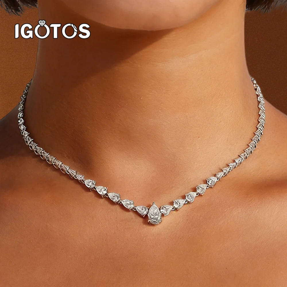 

High Quality Luxury Jewelry 1.5ct Pear Cut Full Moissanite Tennis Necklaces for women Silver 925 Jewelry Lab Grown Diamond Gifts
