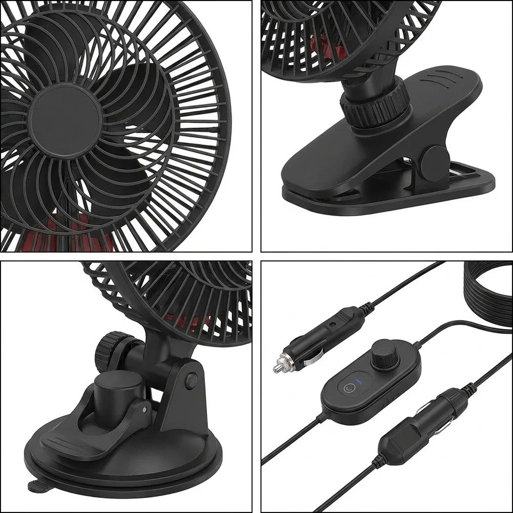24V 12V Car Electric Rotation for fan for Truck Cab High Performance Cooling Silent ABS Black for fan with Mounting Parts