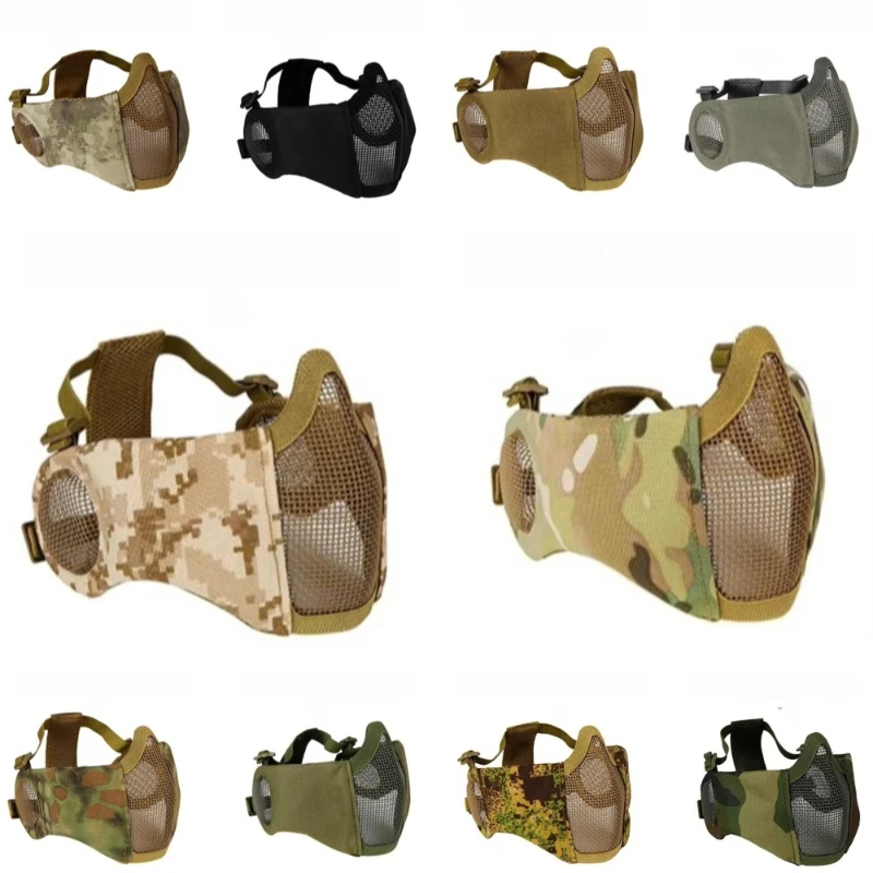 

Camouflage Tactical Wire Face Mask Integrating Face and Ear Protection Outdoor Paintball Protection Half-face Breathable Hunting