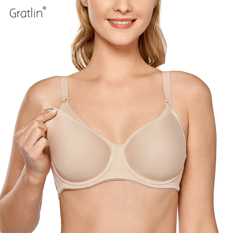 Gratlin Underwire الأمومة حمالة صدر للرضاعة حجم كبير الرضاعة الطبيعية دعم كامل الرافعة مبطن الملابس الداخلية F G H الملابس الداخلية للنساء