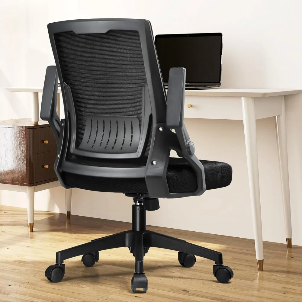 Ergonomic Office Chair with Flip-Up Armrests, Lumbar Support, Breathable Mesh for Home Study Desk