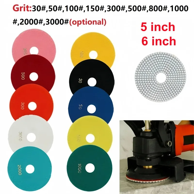 10 Stück 5-Zoll-6-Zoll-Nass-Diamant-Polierpads, flexible Schleifscheiben für Granit-, Marmor-, Stein- und Betonpolitur, Körnung 30-3000 – Detail 6