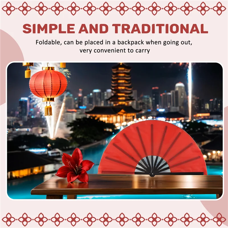 

ABYN-2 Pieces Large Folding Fan Nylon Cloth Handheld Folding Fan Chinese Kung Fu Tai Chi Fan Decoration Fold Hand Fan For Party