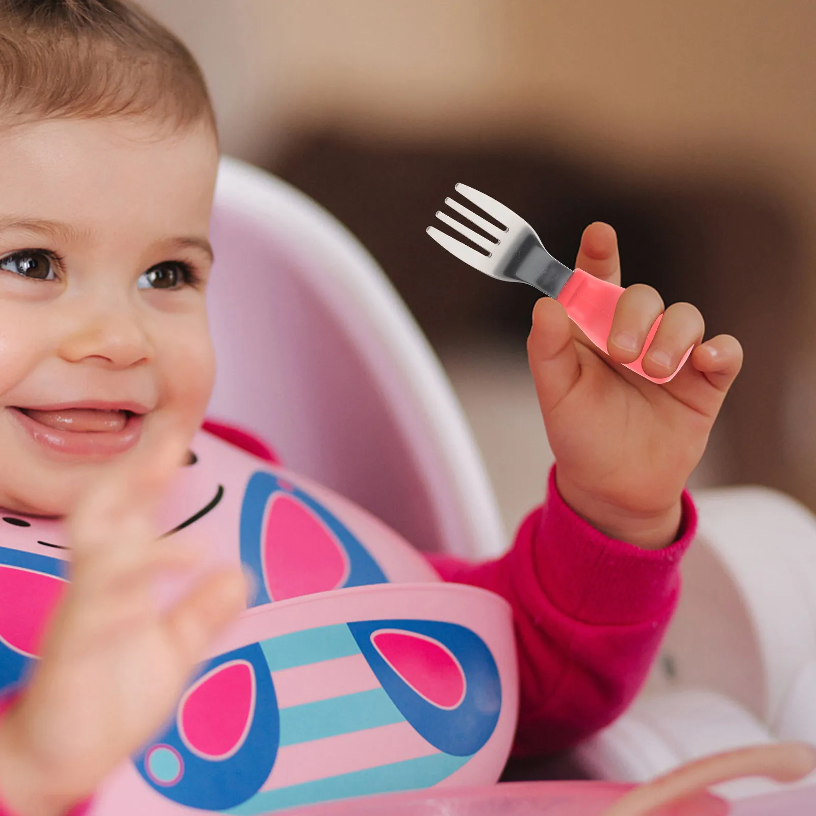 

1 комплект детских ложек и вилок из нержавеющей стали с силиконовыми ручками, посуда для обучения малышей