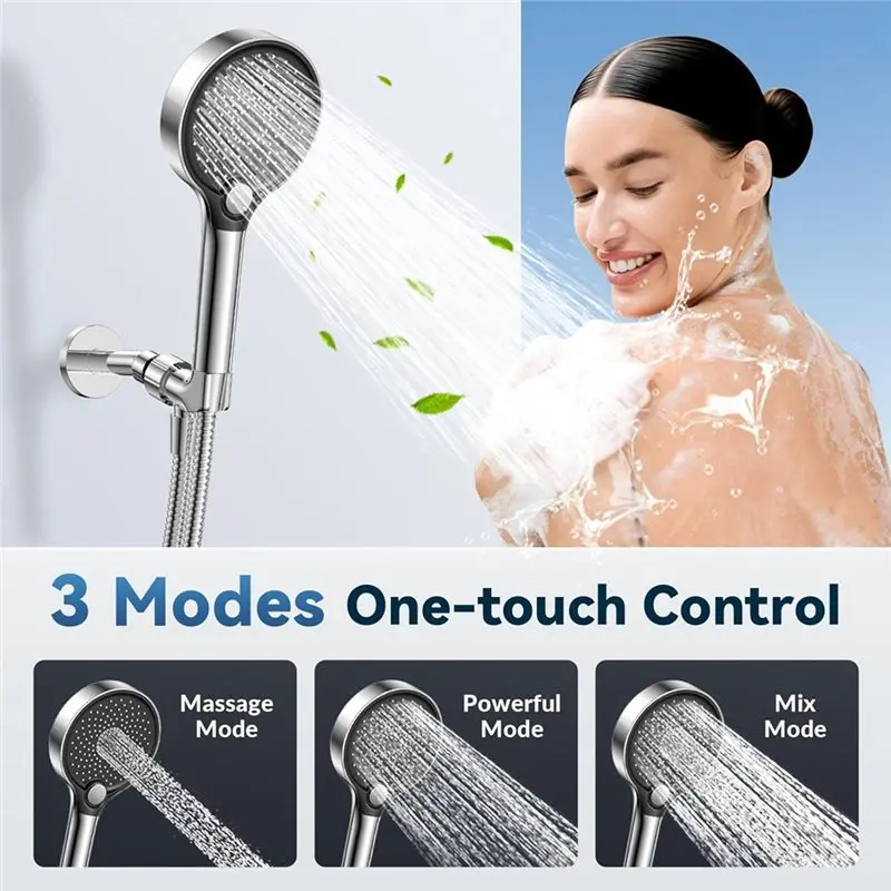 High Pressure Filtered Shower Head In Chrome Finish, Includes Handheld Unit, 3 Water Spray Modes-B61B
