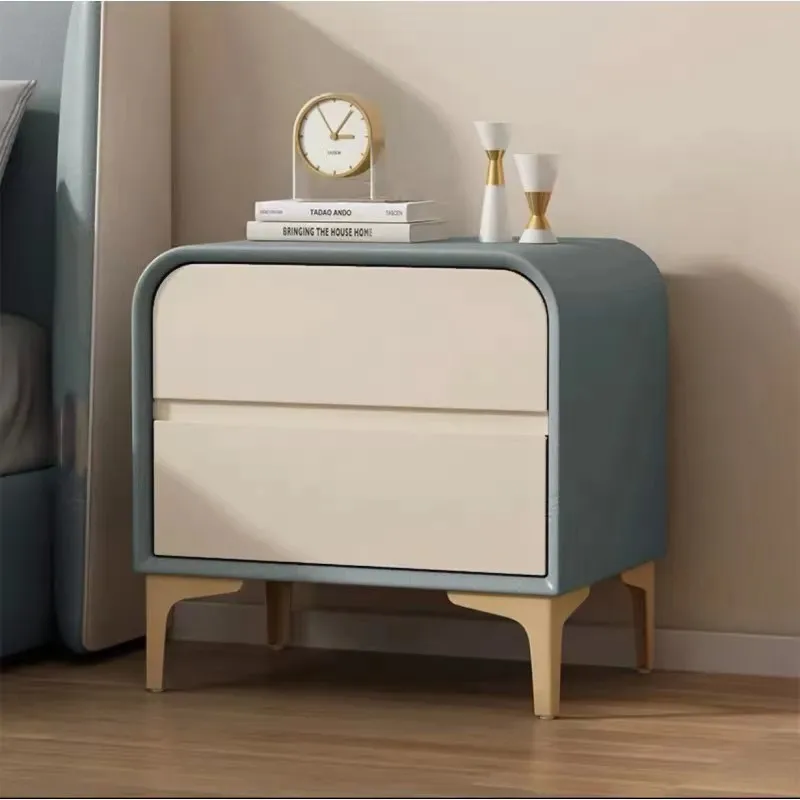 

2025 new cream wind bedside table solid wood simple modern light luxury leather bedroom Internet celebrity minimalist premium