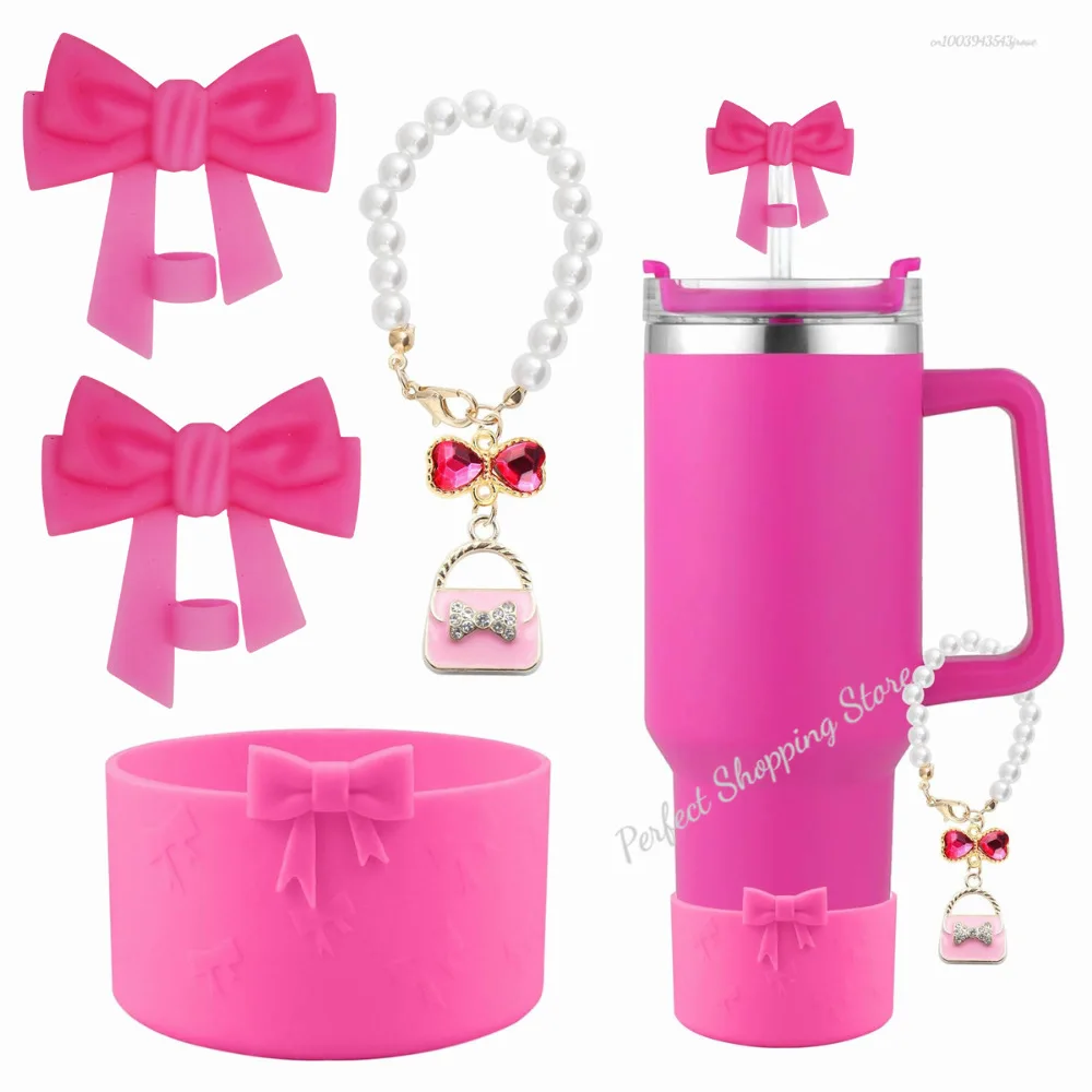 

Cup Accessories Set for Stanley Tumbler Cup 2 Bow Straw Cover Caps 10mm Straw Topper 1 Silicone Boot Sleeve 1 Handle Charm Chain