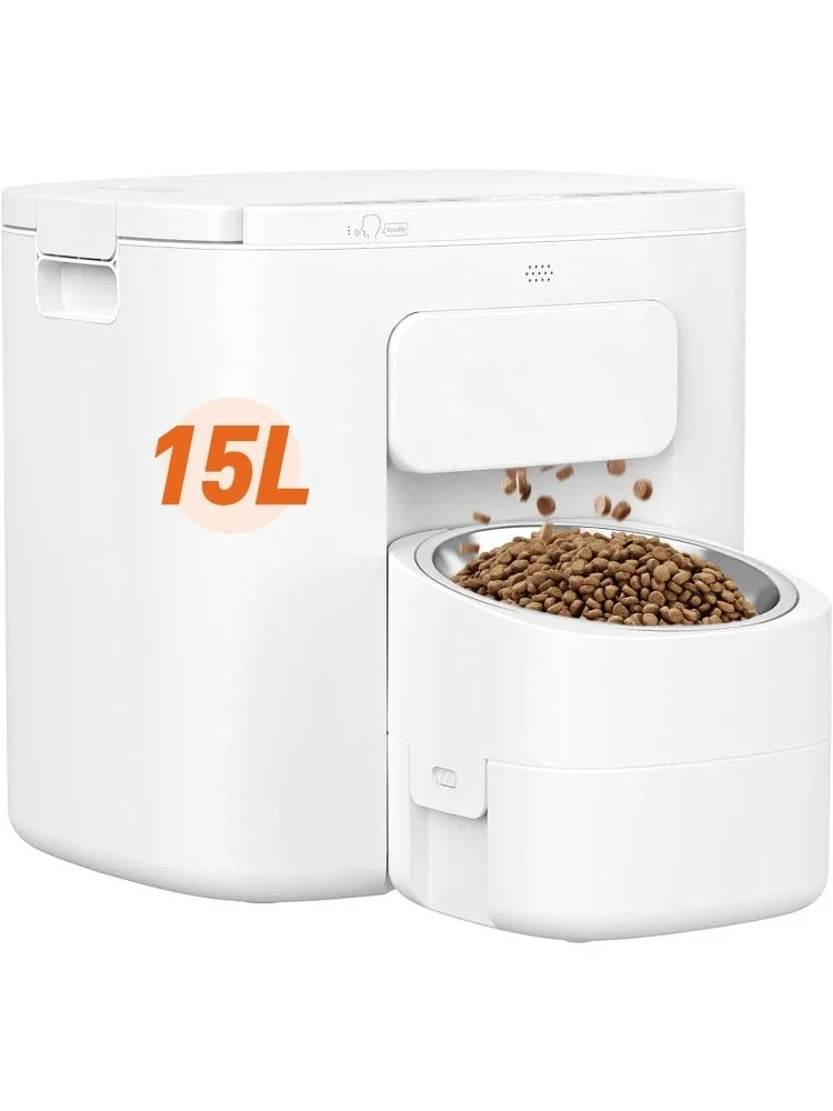 Comedero automático para perros de razas grandes, almacenamiento sellado al vacío de 15L/ 63 tazas y dispensador automático de alimentos para perros temporizado 2 en 1, hermético 100%