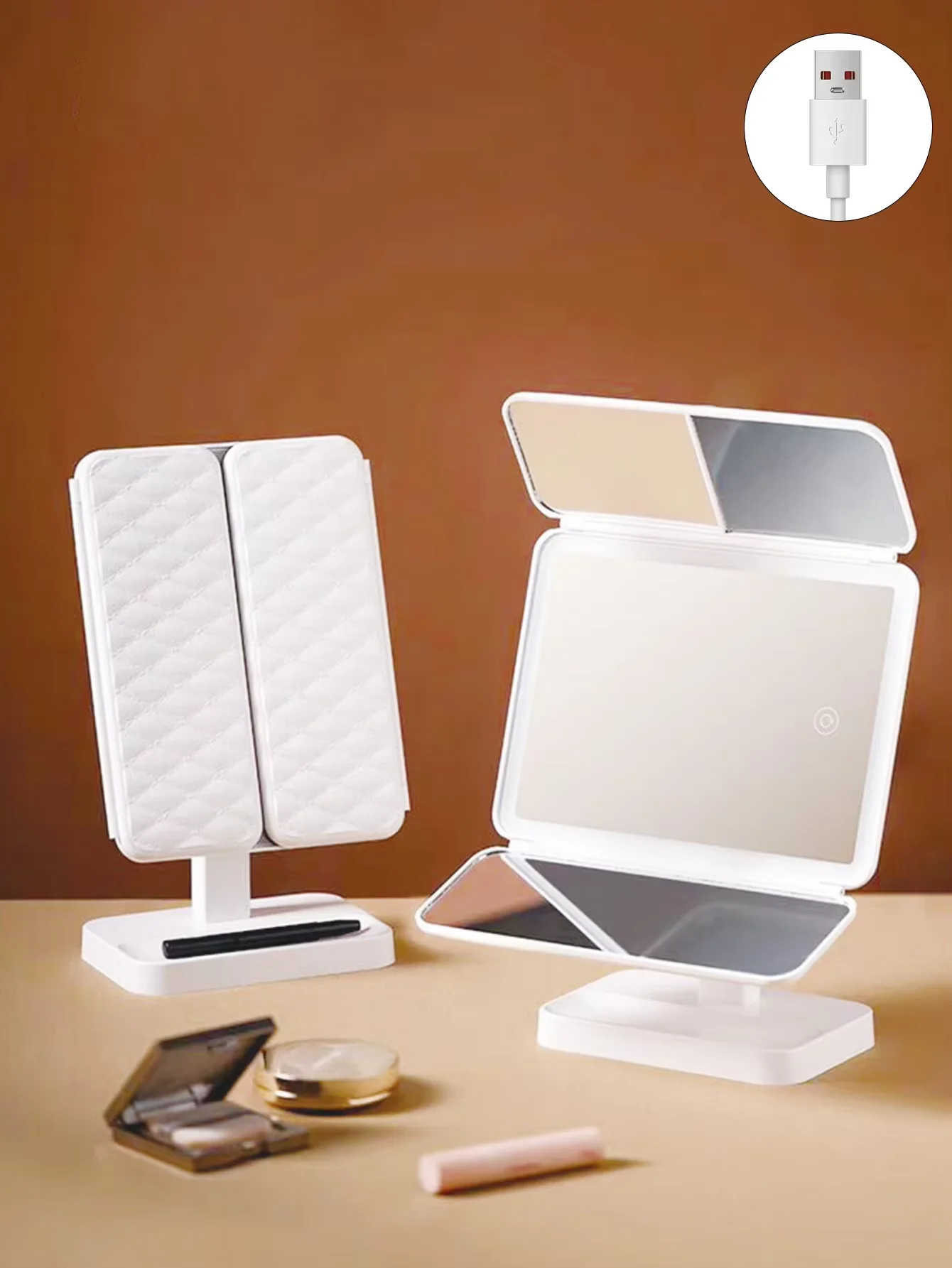 Specchio per trucco touch screen a LED Specchio pieghevole Specchio per trucco liahted 3 colori LiahtModes Specchio cosmetico ricaricabile USBStrumenti