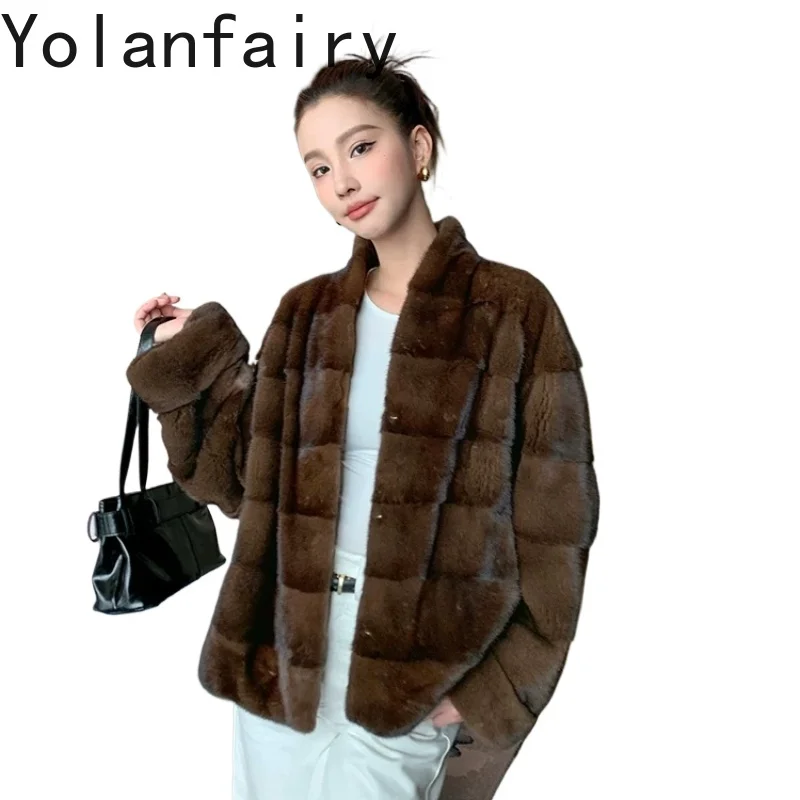 YOLANFAIRY Luxury Whole Mink Fur Coat Woman High Quality Velvet Mink Real Fur Jacket Elegant Young Style Fur Coats  шуба женская